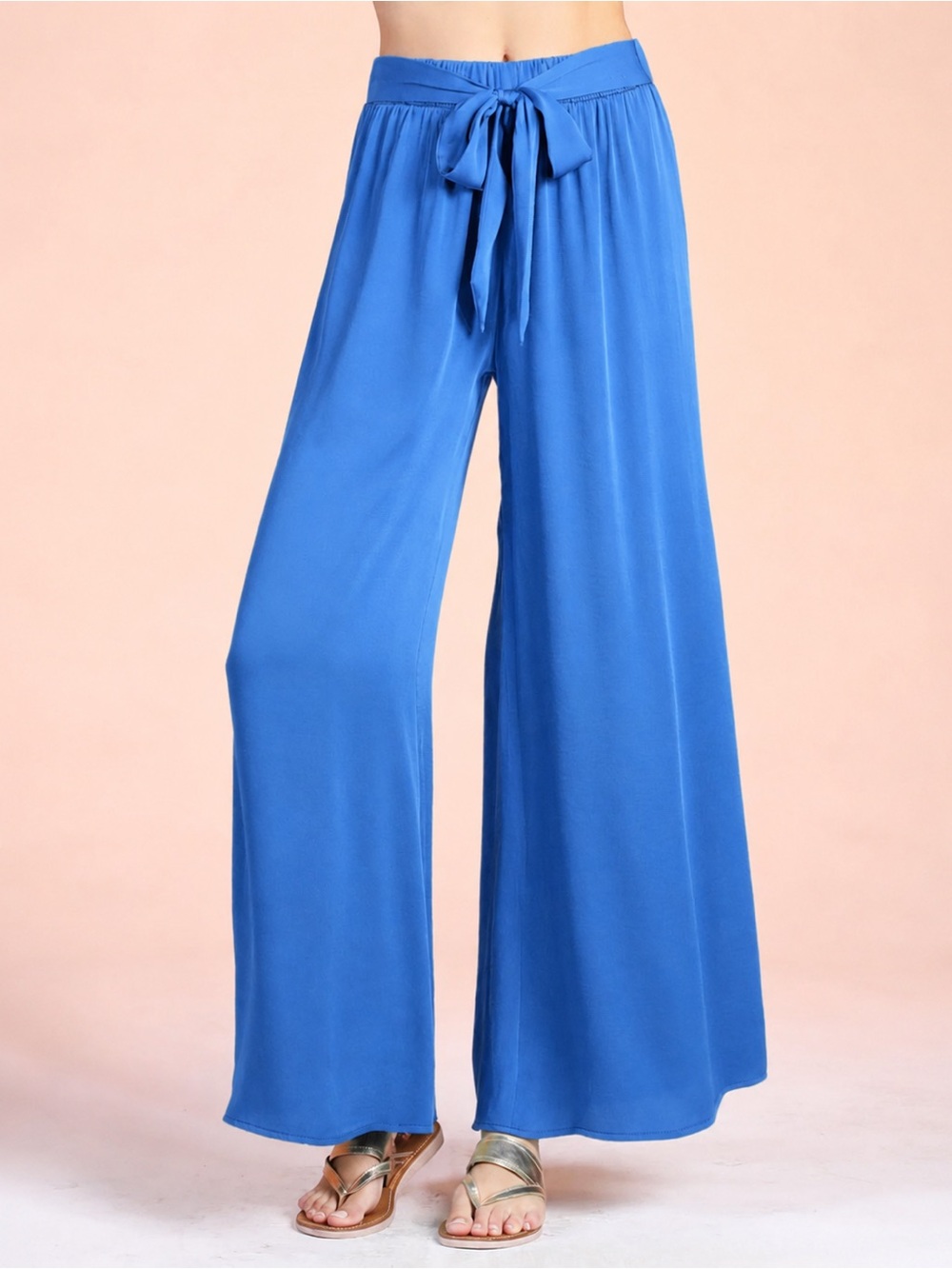 Tyche Wide-Leg Tie-Waist Palazzo Pants in Blue